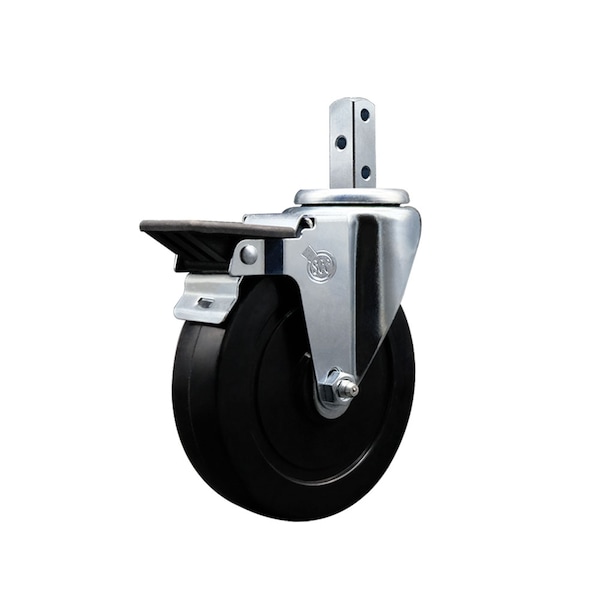 5'' Soft Rubber Wheel Swivel 7/8'' Square Stem Caster with Brake